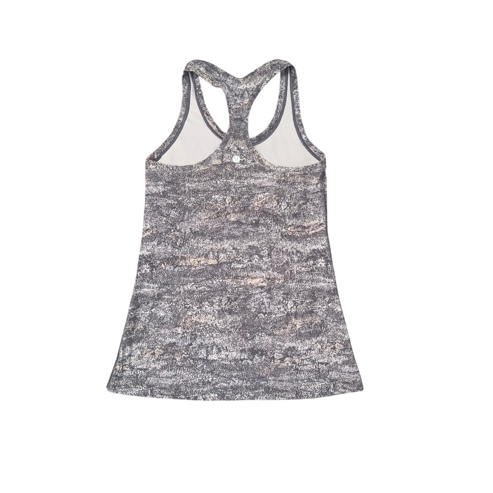Lululemon Cool Racerback Tank Women Size 4 Grey Static Print Excellent Yoga Top - Picture 2 of 3